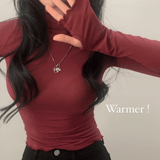 【少量現貨】韓製透膚荷葉邊半高領T恤(5color)<KR> - IKIMSTORE