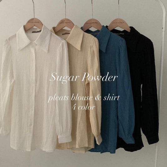 【質感!】免燙料樹紋微泡袖恤衫 - IKIMSTORE