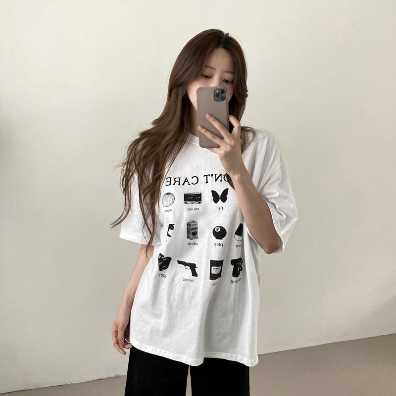 【現貨黑】韓製"I Don't Care"短袖T恤<KR> - IKIMSTORE