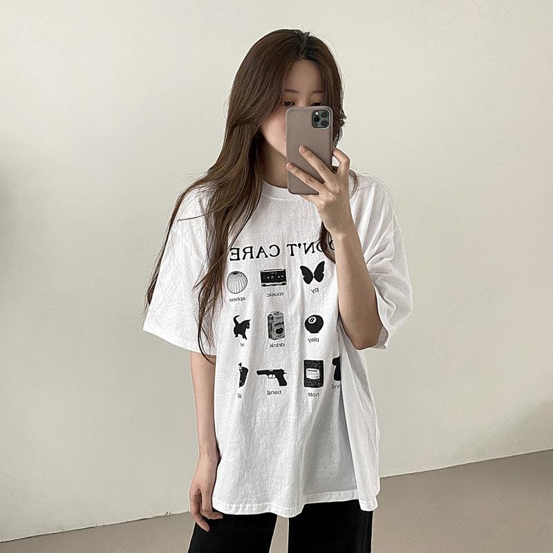 【現貨黑】韓製"I Don't Care"短袖T恤<KR> - IKIMSTORE