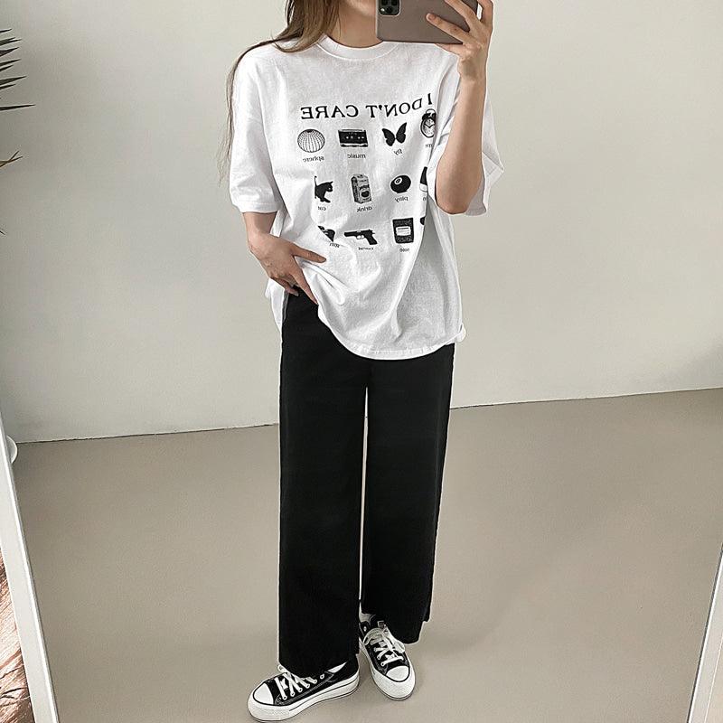 【現貨黑】韓製"I Don't Care"短袖T恤<KR> - IKIMSTORE