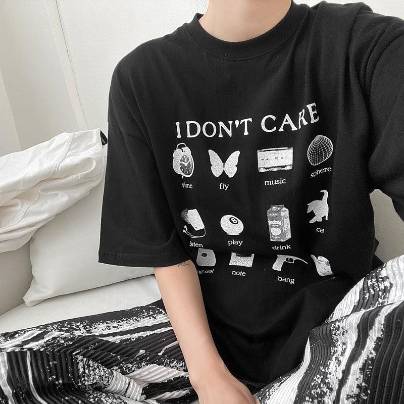 【現貨黑】韓製"I Don't Care"短袖T恤<KR> - IKIMSTORE