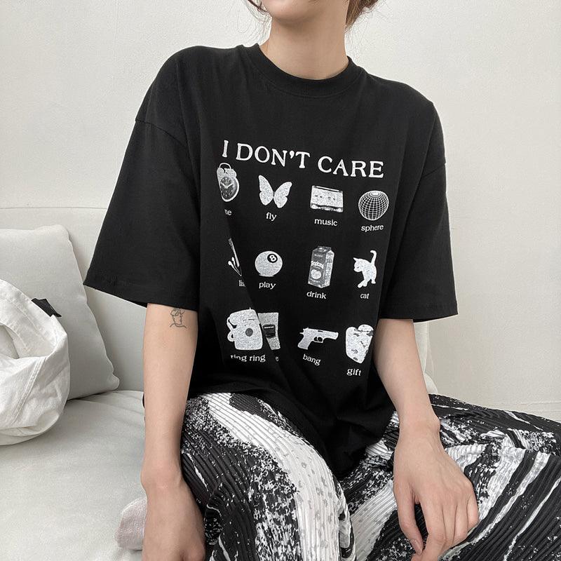 【現貨黑】韓製"I Don't Care"短袖T恤<KR> - IKIMSTORE
