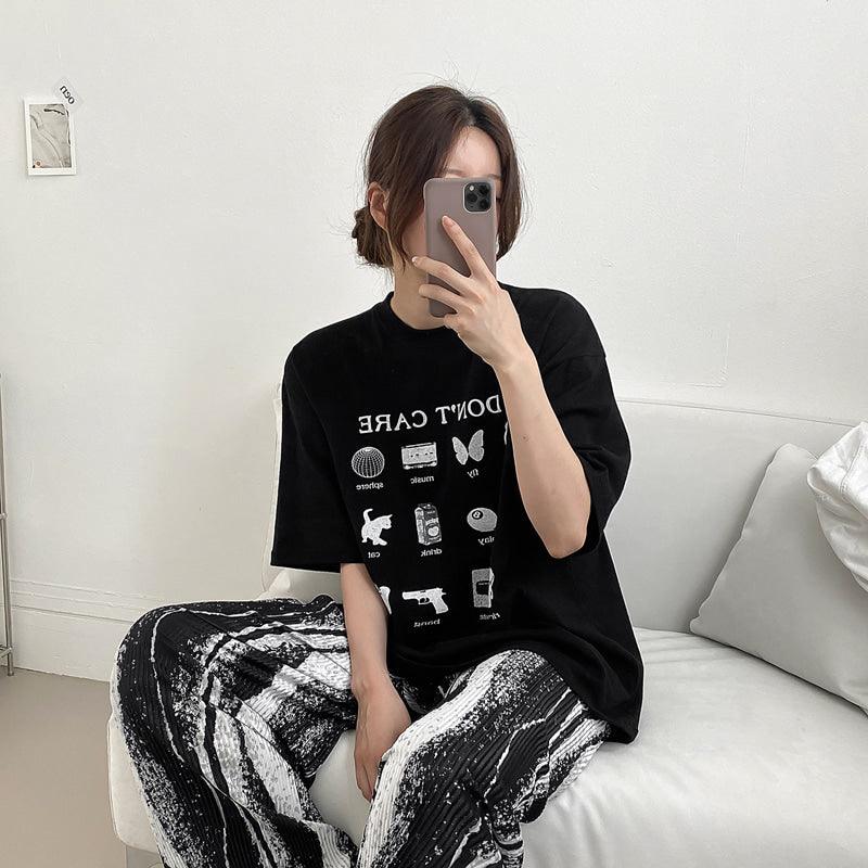 【現貨黑】韓製"I Don't Care"短袖T恤<KR> - IKIMSTORE