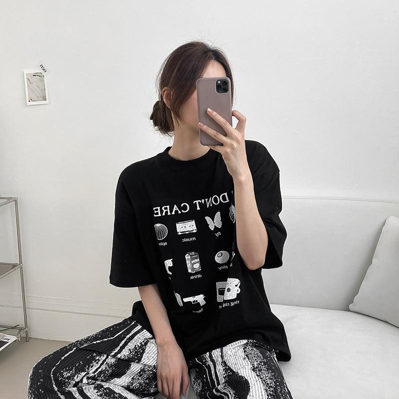 【現貨黑】韓製"I Don't Care"短袖T恤<KR> - IKIMSTORE