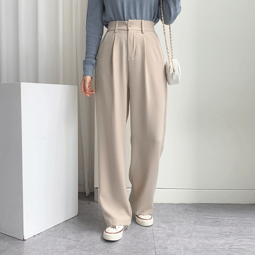 【後鬆緊腰】單針褶西裝闊褲(S-L) - IKIMSTORE