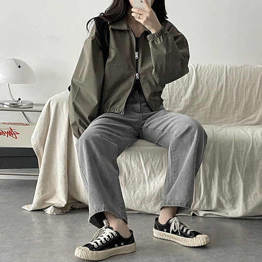 韓製雙向拉鍊翻領夾克外套<KR>(3color) - IKIMSTORE