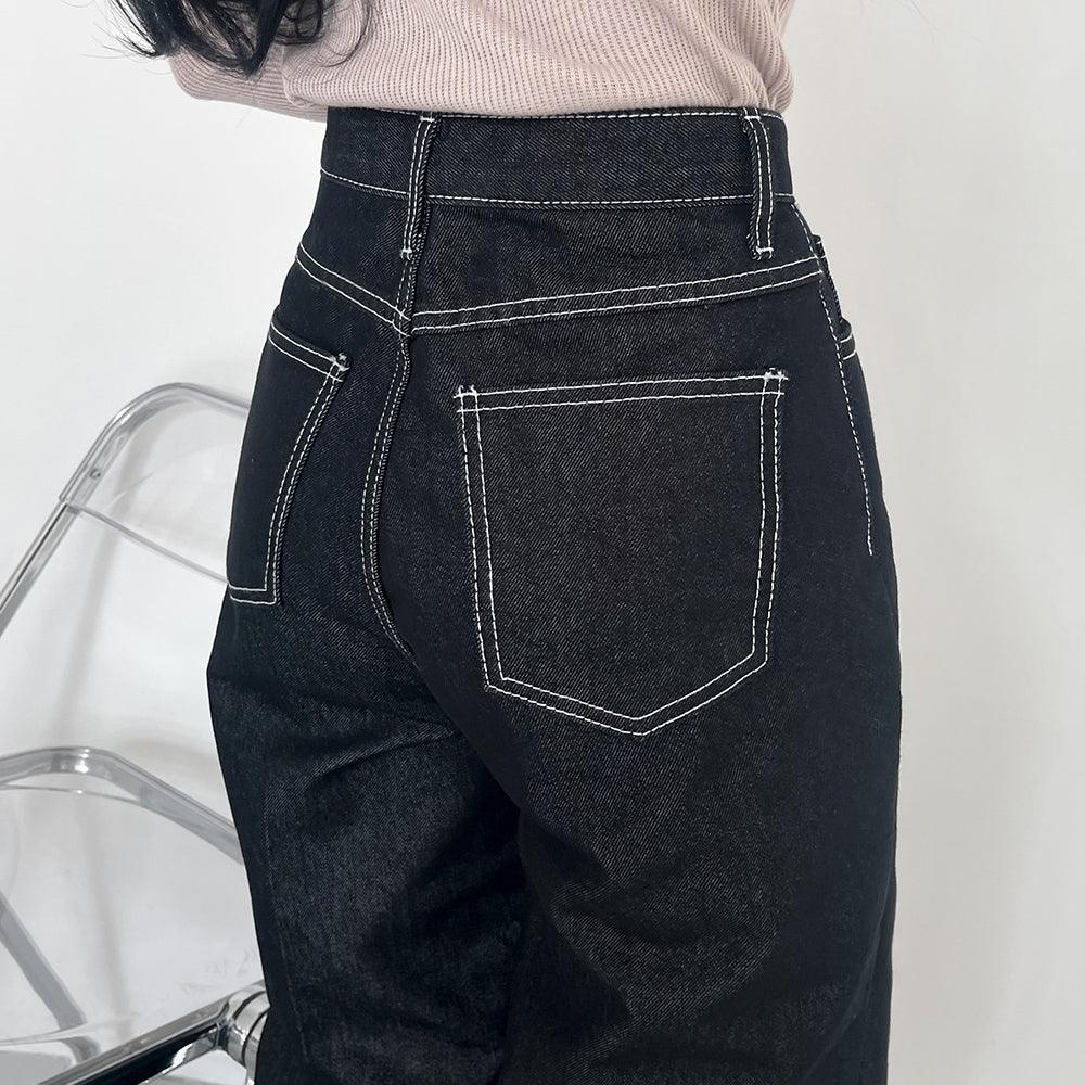 【現貨黑M】明線闊腳牛仔褲 <KR> (S-L) - IKIMSTORE