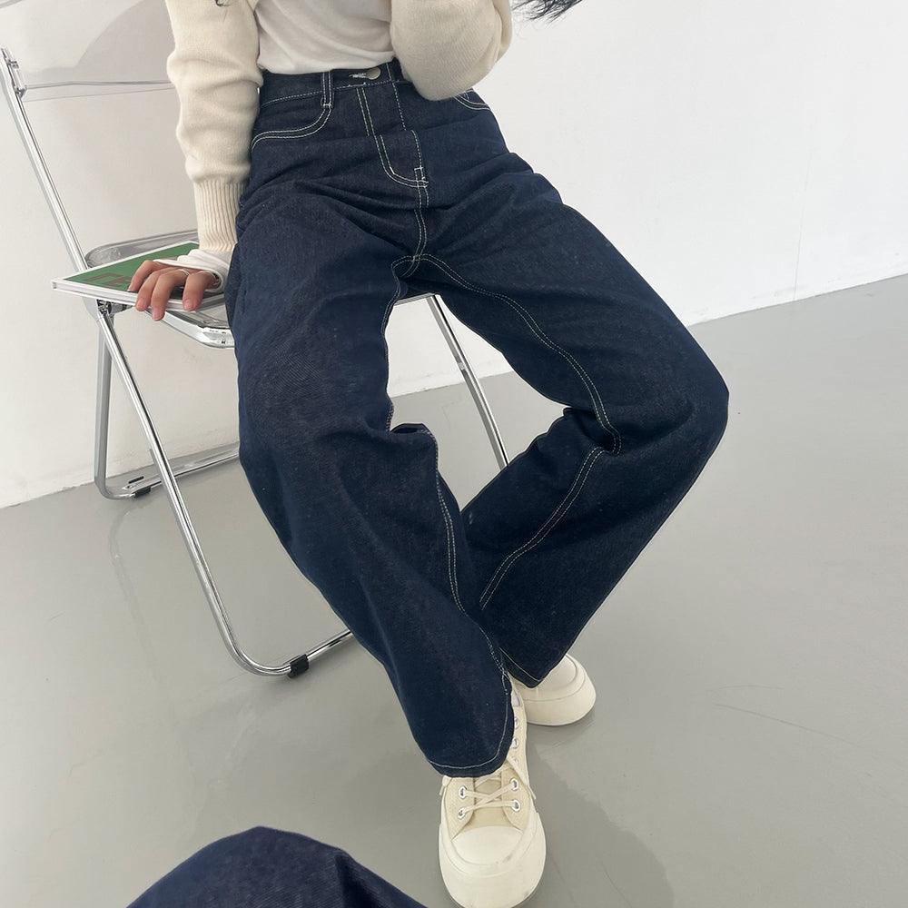 【現貨黑M】明線闊腳牛仔褲 <KR> (S-L) - IKIMSTORE