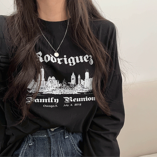 【現貨黑/Daily】英字復古印花長袖T恤<KR> - IKIMSTORE