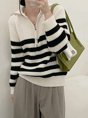 條紋半拉鍊針織衫(2color) - IKIMSTORE