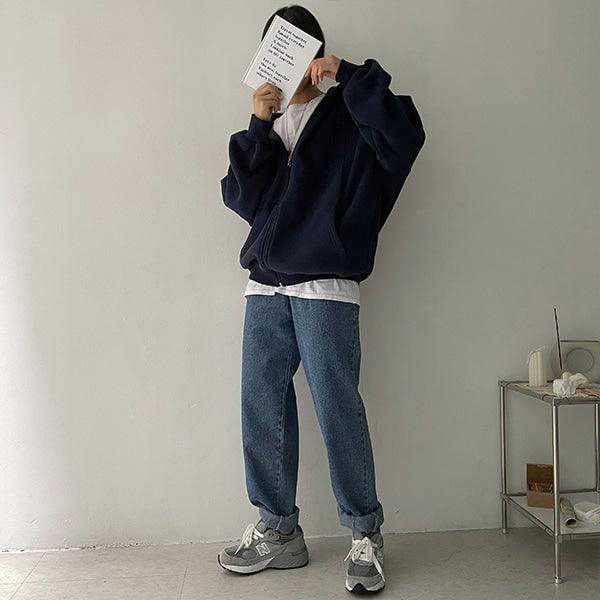 【現貨藍(m)】韓製單褶直筒牛仔褲<KR> (S-L) - IKIMSTORE