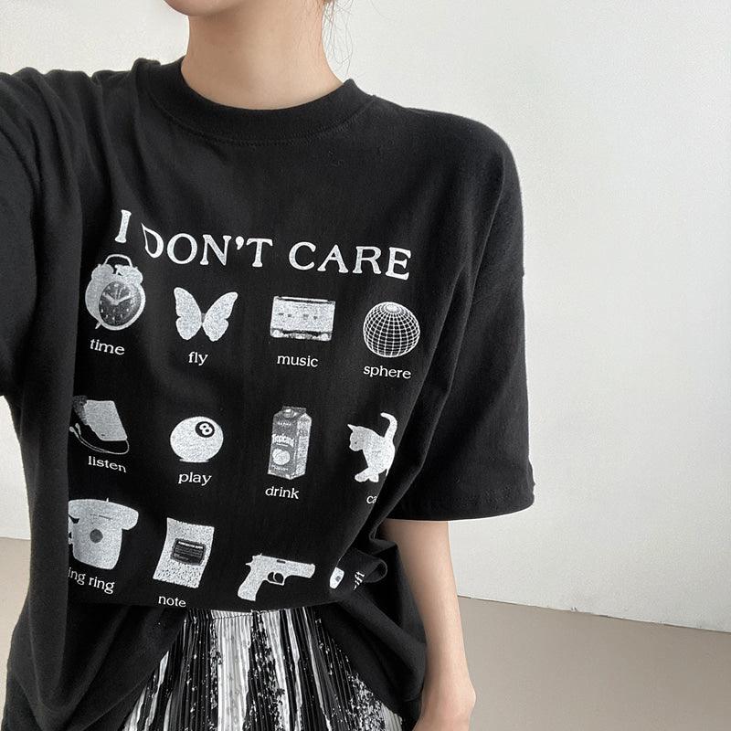 【現貨黑】韓製"I Don't Care"短袖T恤<KR> - IKIMSTORE