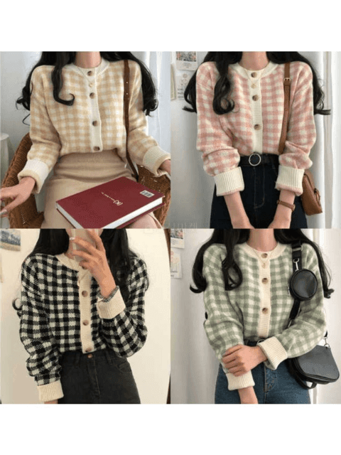 🇰🇷溫柔格仔針織外套 4色入~ - ikimstore