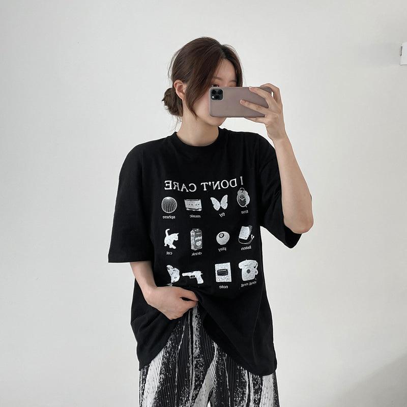 【現貨黑】韓製"I Don't Care"短袖T恤<KR> - IKIMSTORE