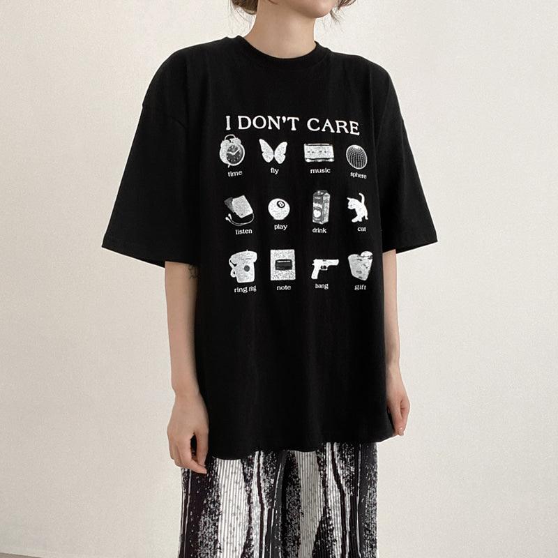 【現貨黑】韓製"I Don't Care"短袖T恤<KR> - IKIMSTORE