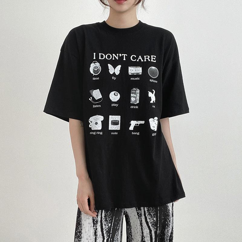 【現貨黑】韓製"I Don't Care"短袖T恤<KR> - IKIMSTORE