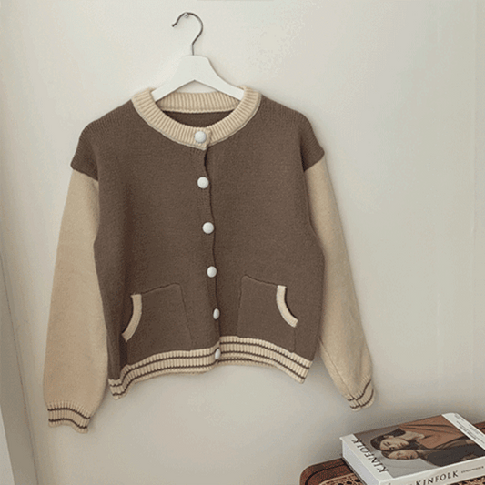 【現貨navy】韓系撞色棒球針織外套 - IKIMSTORE