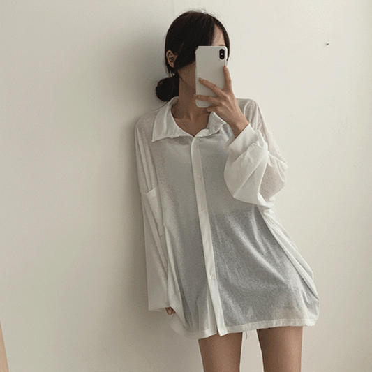 【Oversize】薄款防曬口袋恤衫<KR> - IKIMSTORE