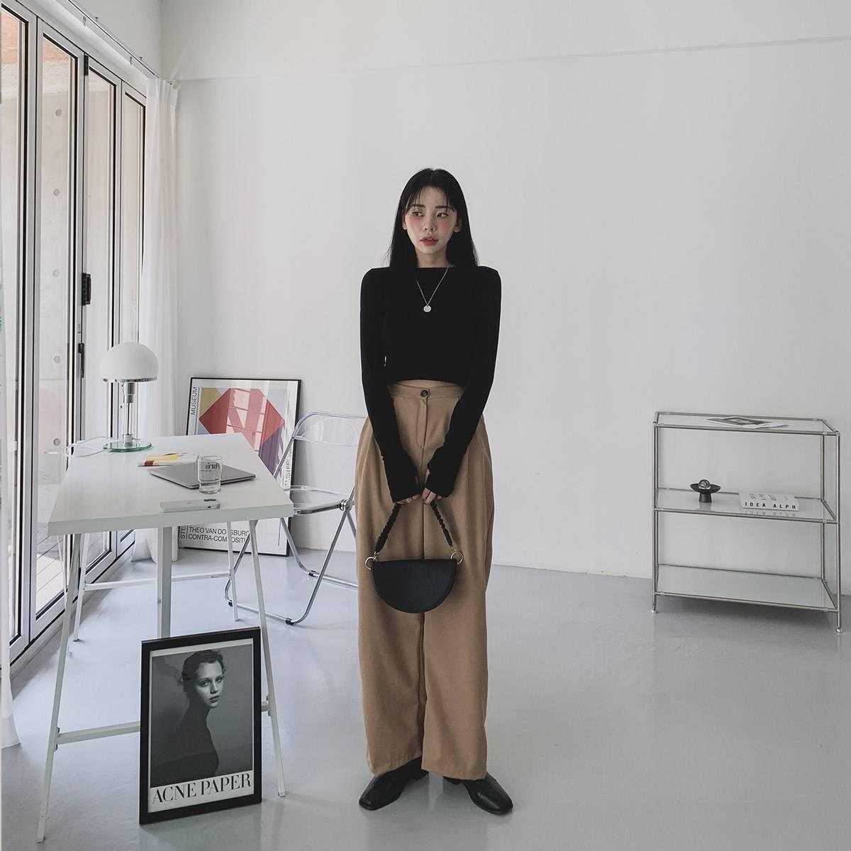 🇰🇷韓製圓領長袖crop top 4色入~ - ikimstore