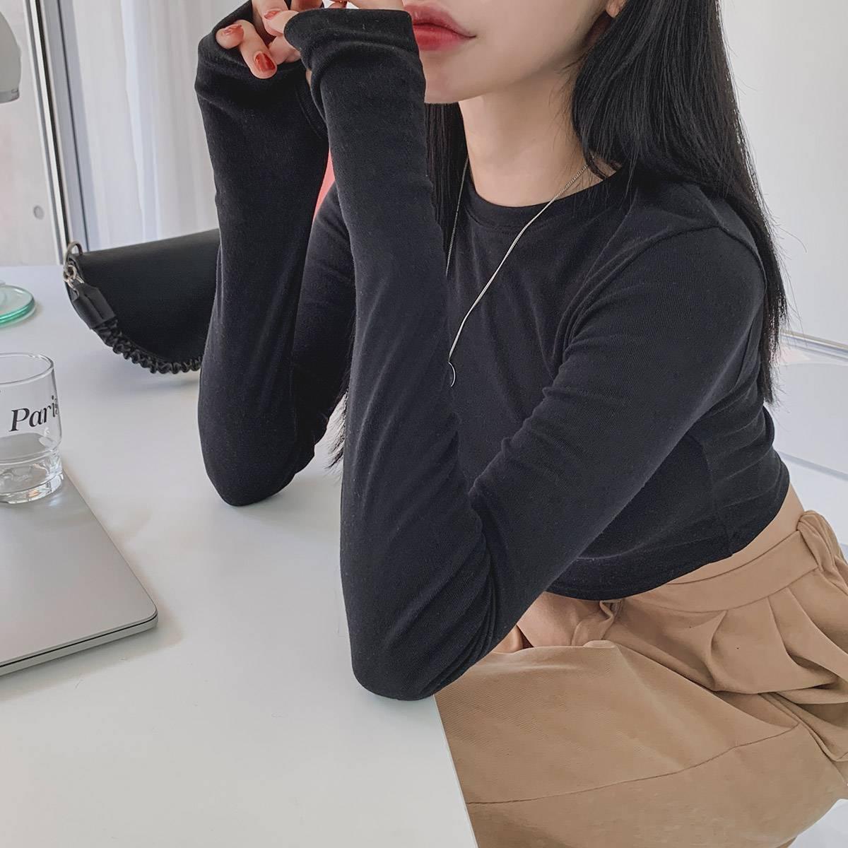 🇰🇷韓製圓領長袖crop top 4色入~ - ikimstore