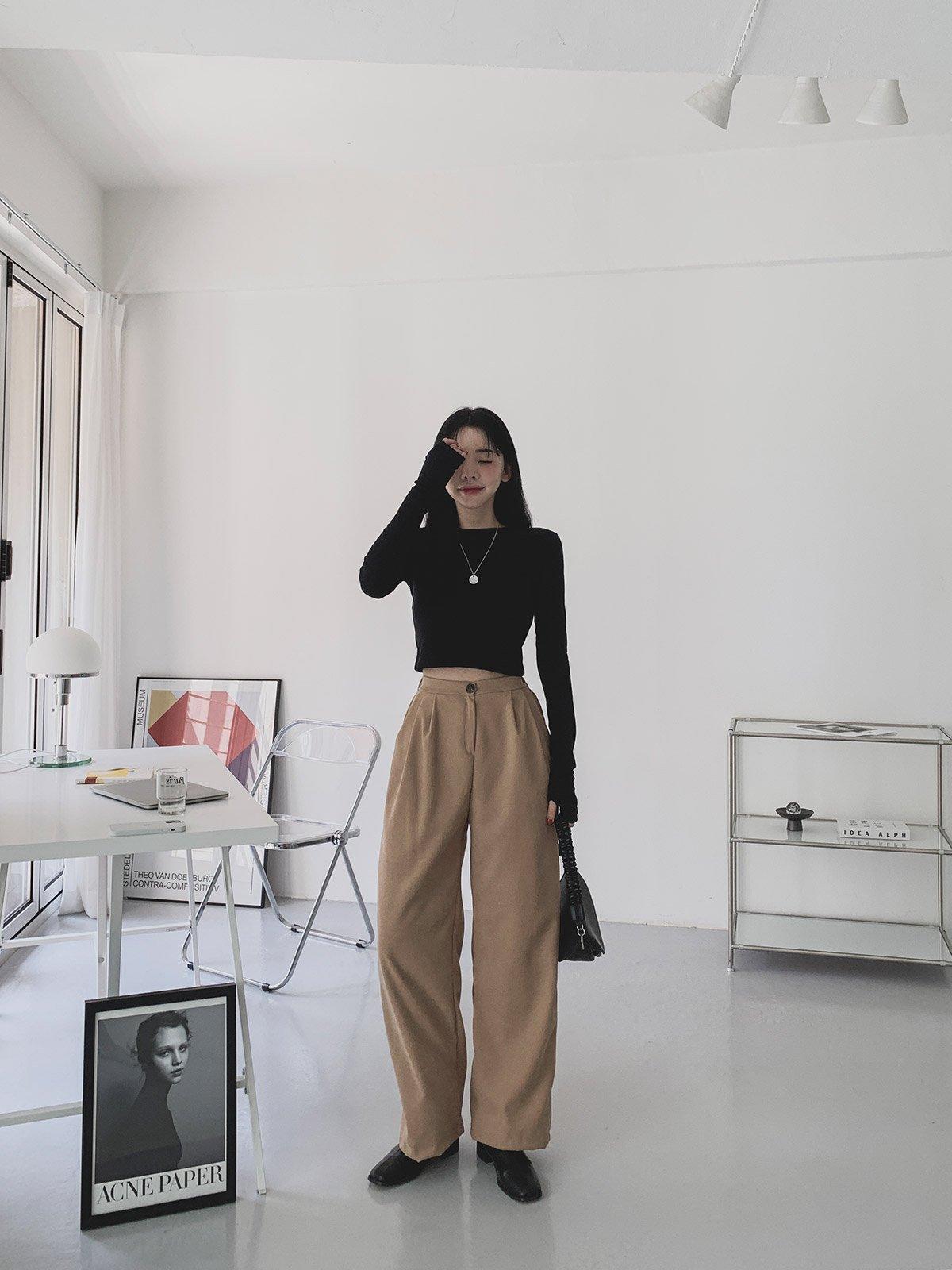 🇰🇷韓製圓領長袖crop top 4色入~ - ikimstore