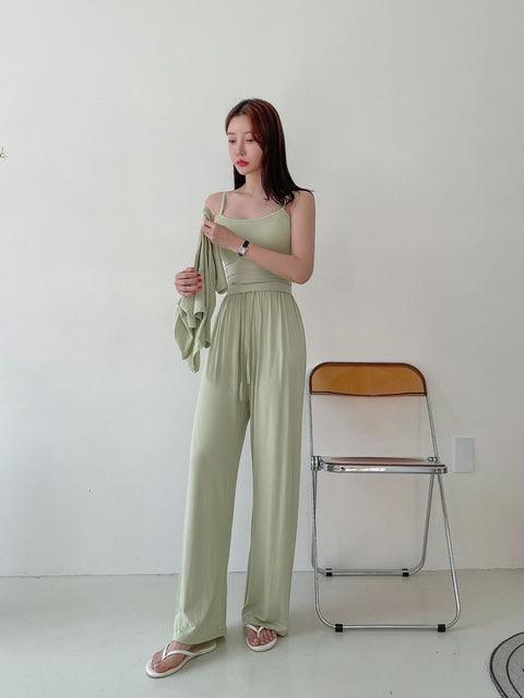 抓皺外套背心褲子休閒套裝♡三件套<KR> - IKIMSTORE