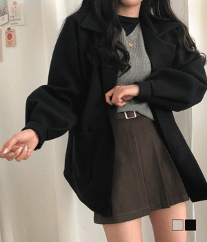 【現貨黑】韓製簡約毛呢夾克<KR> - IKIMSTORE
