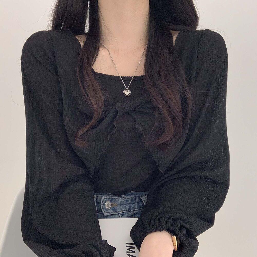 韓製輕盈直紋扭結T恤+背心SET<KR> - IKIMSTORE