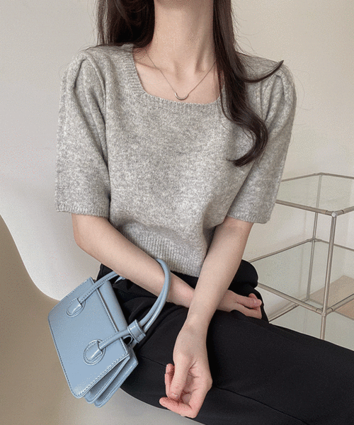 【氣質!】韓製混色感方領微泡袖針T<KR> - IKIMSTORE