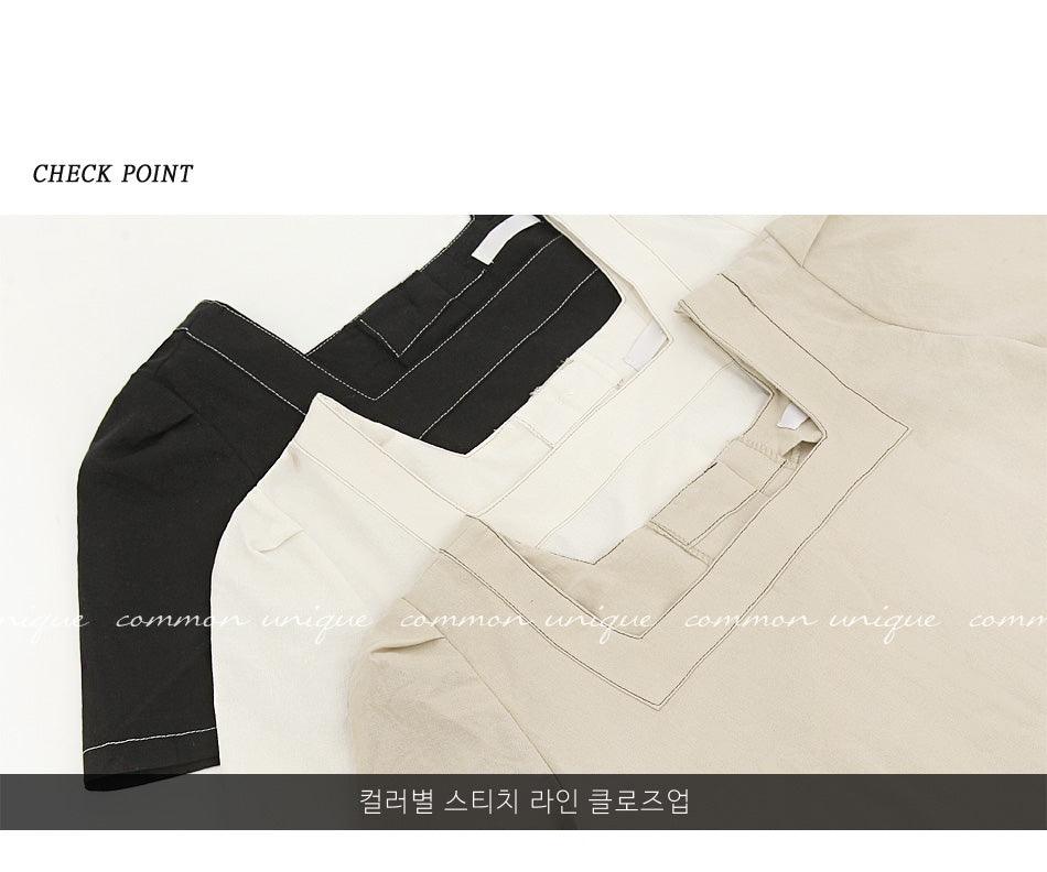 【兩面穿!/現貨白】方領明線綁帶連衣裙<KR> - IKIMSTORE
