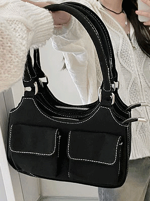 【現貨】韓系個性!牛仔明縫線口袋單肩包 - IKIMSTORE