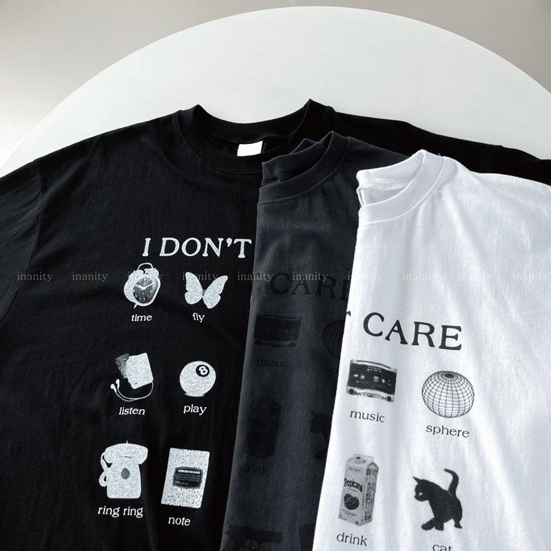 【現貨黑】韓製"I Don't Care"短袖T恤<KR> - IKIMSTORE