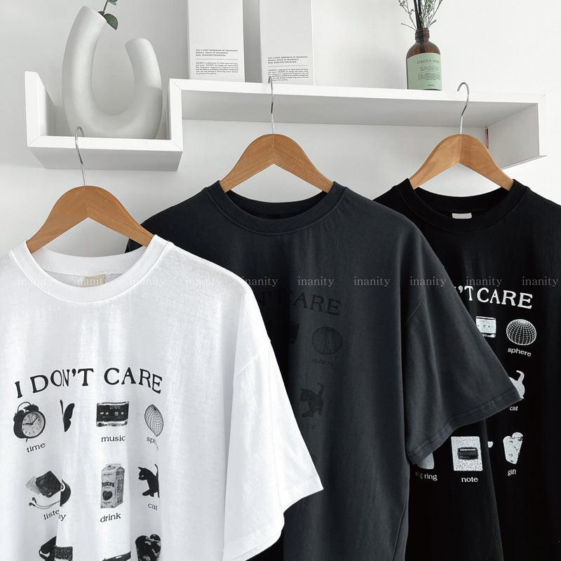【現貨黑】韓製"I Don't Care"短袖T恤<KR> - IKIMSTORE