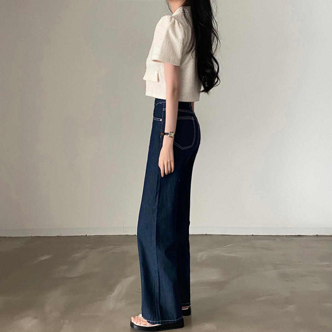 明線大腿割破闊腳牛仔褲<KR> - IKIMSTORE