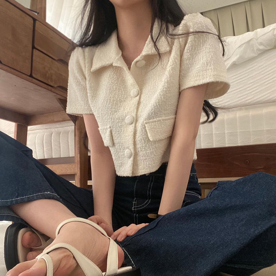 明線大腿割破闊腳牛仔褲<KR> - IKIMSTORE