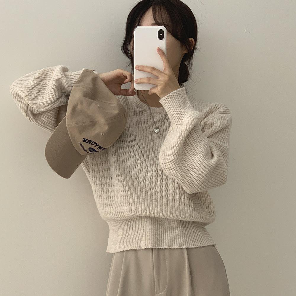 【12色】🧇韓製鬆餅圓領粗針織上衣<KR> - IKIMSTORE