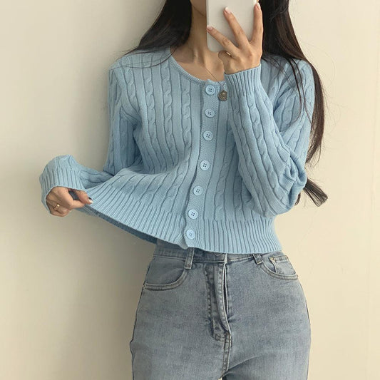 韓製圓領麻花修身針織外套<KR> - IKIMSTORE