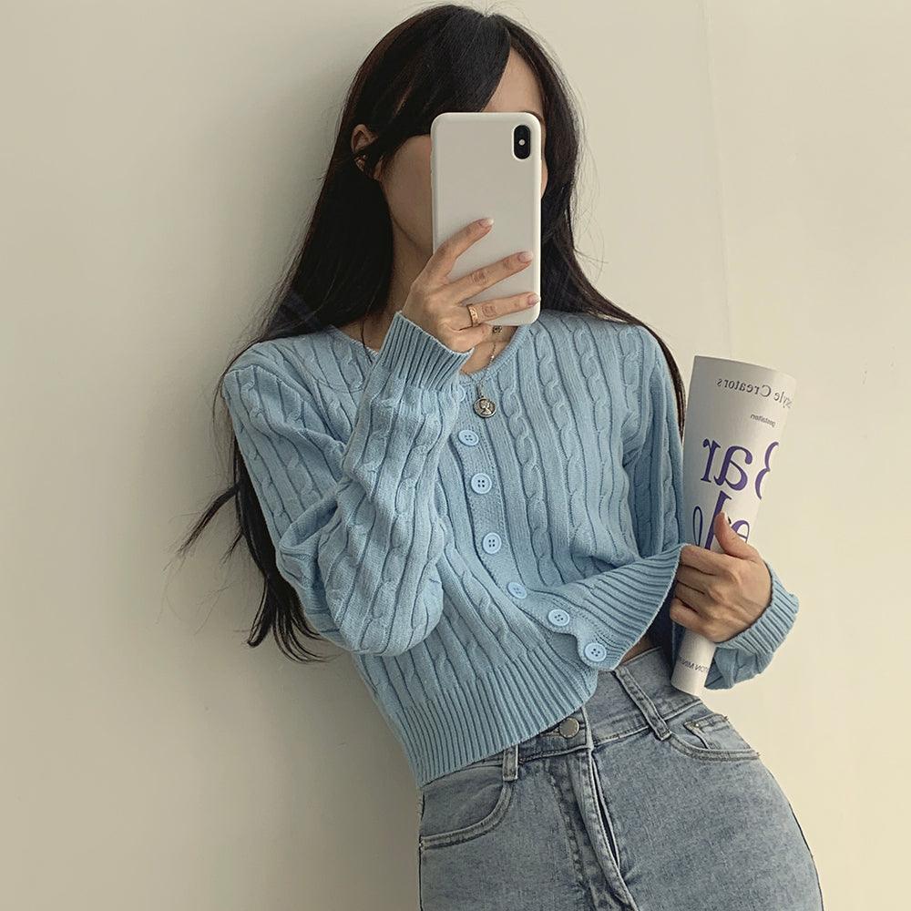 韓製圓領麻花修身針織外套<KR> - IKIMSTORE