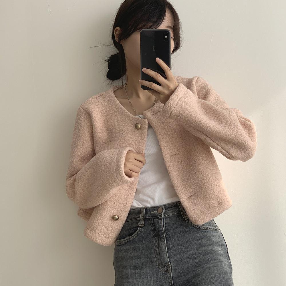 【混金線🥂】韓製圓領毛呢金扣外套<KR> - IKIMSTORE