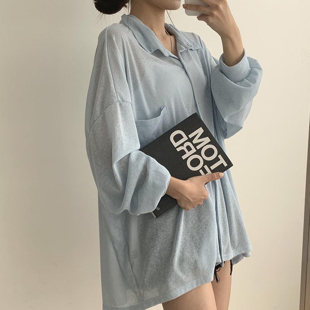 【Oversize】薄款防曬口袋恤衫<KR> - IKIMSTORE