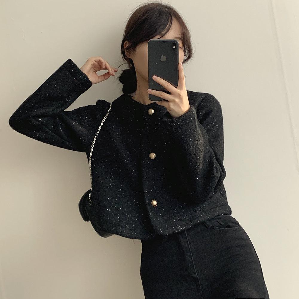 【混金線🥂】韓製圓領毛呢金扣外套<KR> - IKIMSTORE