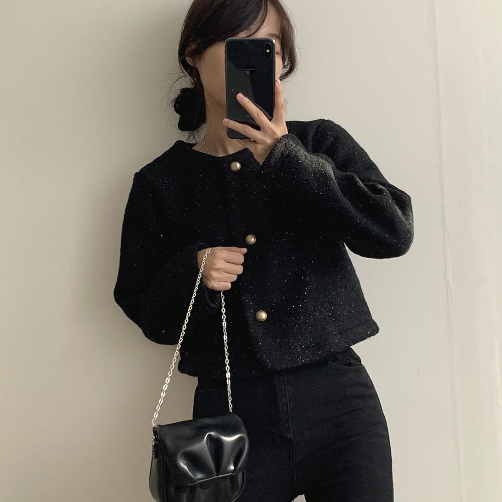 【混金線🥂】韓製圓領毛呢金扣外套<KR> - IKIMSTORE