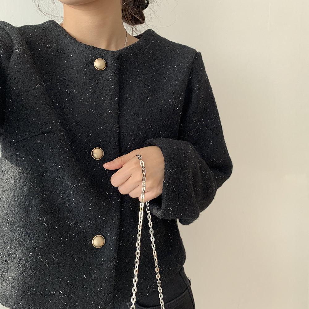 【混金線🥂】韓製圓領毛呢金扣外套<KR> - IKIMSTORE