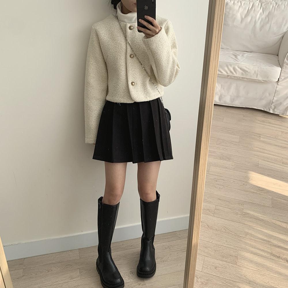 【混金線🥂】韓製圓領毛呢金扣外套<KR> - IKIMSTORE