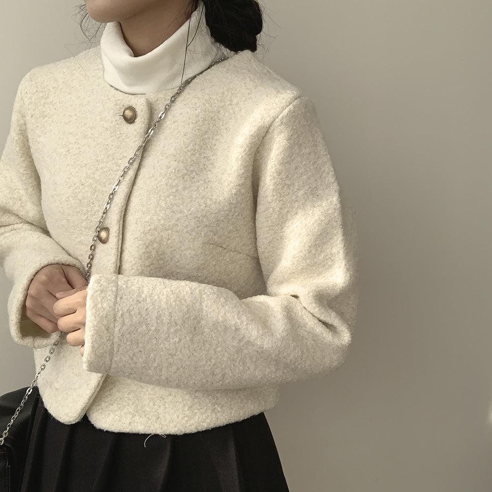 【混金線🥂】韓製圓領毛呢金扣外套<KR> - IKIMSTORE