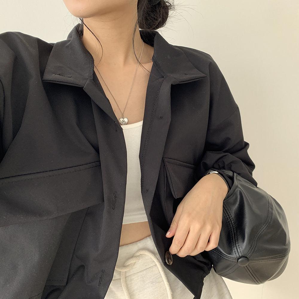 翻領工裝短款夾克外套<KR> - IKIMSTORE