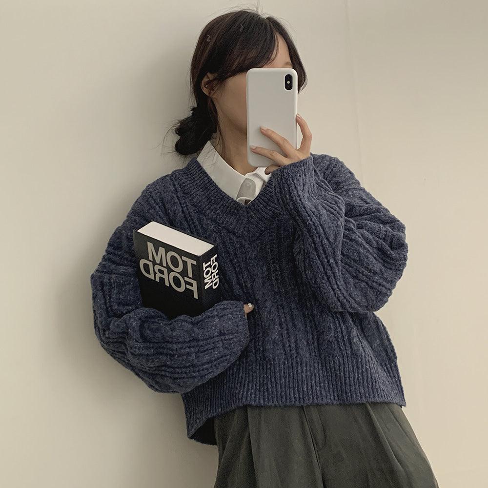 【部分現貨9色】🍬韓製糖果麻花V領針織衫<KR> - IKIMSTORE