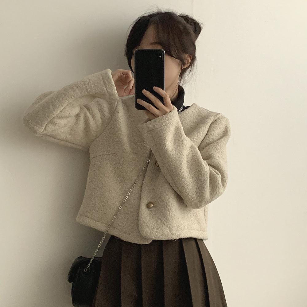 【混金線🥂】韓製圓領毛呢金扣外套<KR> - IKIMSTORE