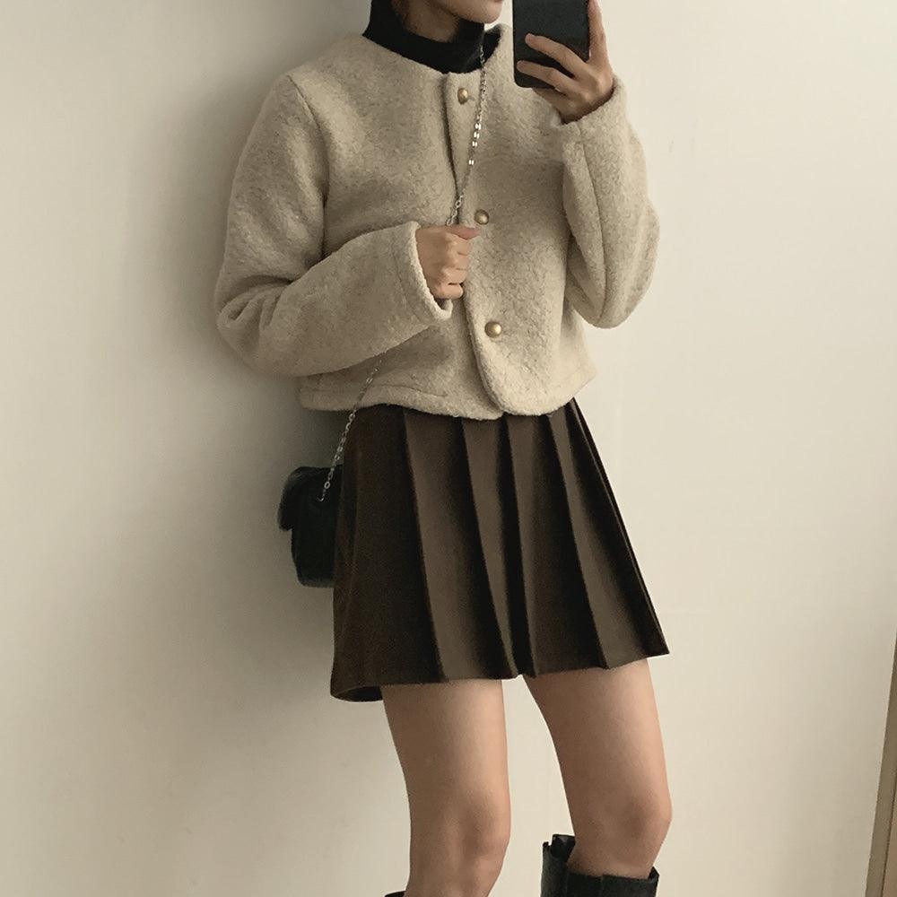 【混金線🥂】韓製圓領毛呢金扣外套<KR> - IKIMSTORE